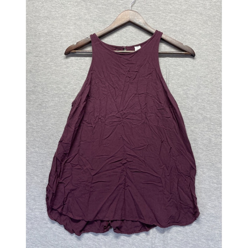 Old Navy Tank Top Womens Medium Maroon Rayon Sleeveless Keyhole Back Flowy Hem